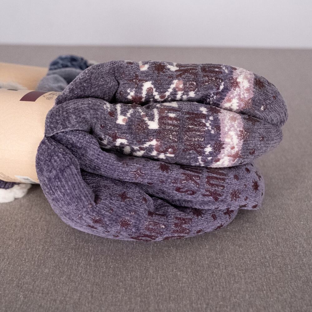 Muk Luks Sherpa Cabin Socks *4 Pair Total* Non-Skid Grippers 2 Fair Isle 2 Solid - Picture 5 of 6